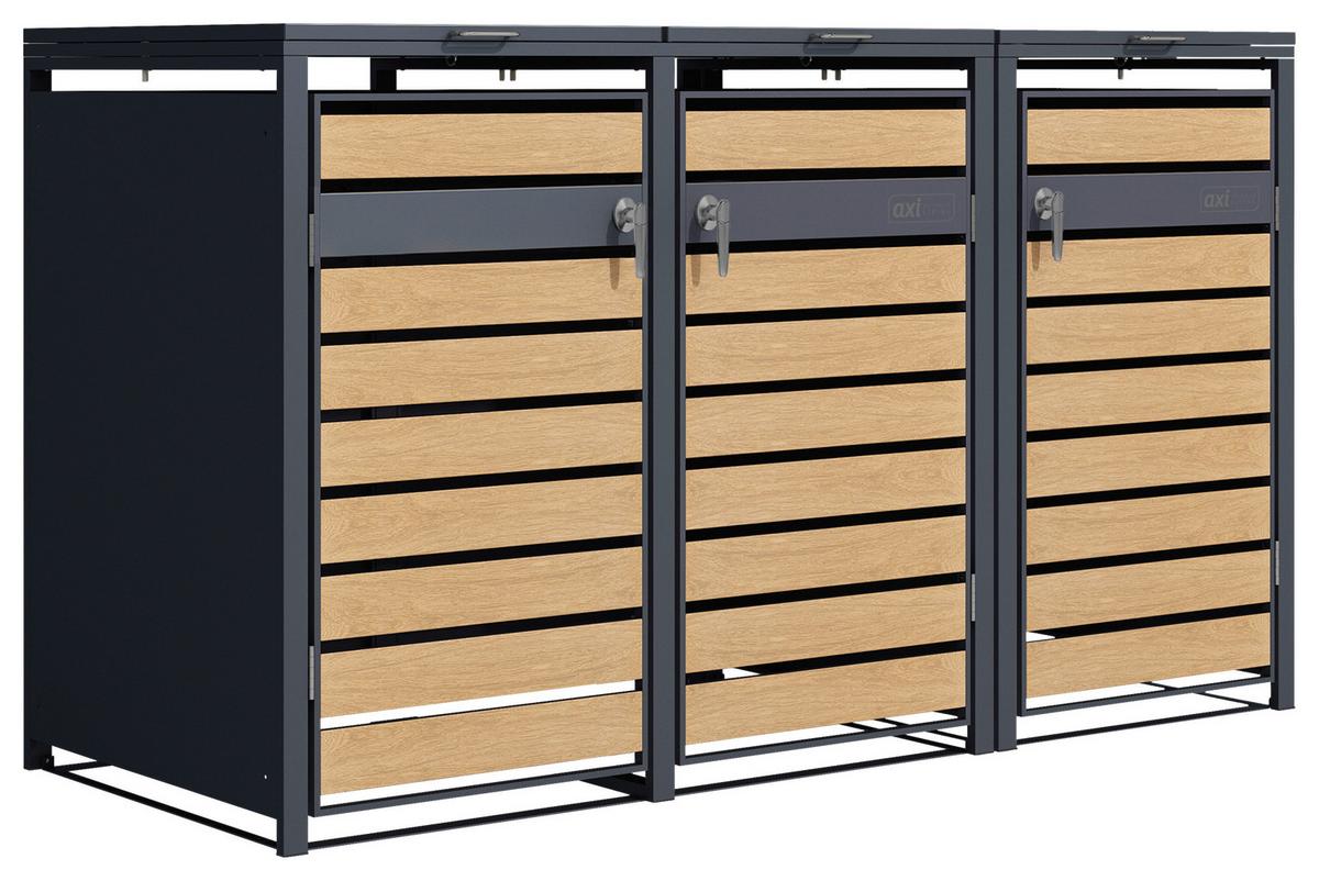 Mülltonnenbox A093.003.00 - Anthrazit/Braun, KONVENTIONELL, Metall (80/116/200cm) - Ambia Garden