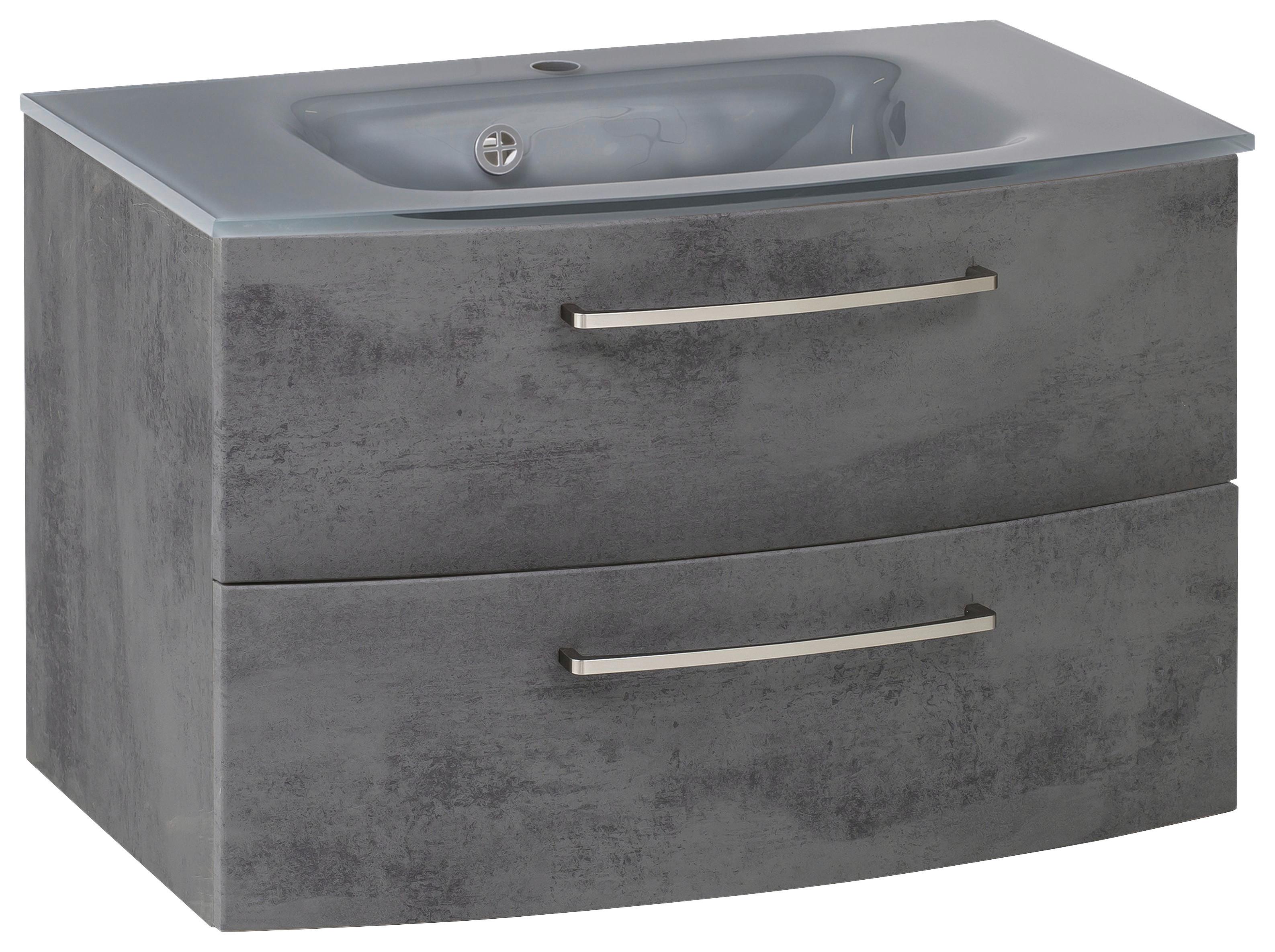 Waschbecken Mit Unterschrank Stockholm B: 80cm Grau Dekor - Dunkelgrau/Grau, KONVENTIONELL, Glas/Holzwerkstoff (80cm) - Held