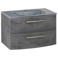 Waschbecken mit Unterschrank Stockholm B: 80cm Grau Dekor - Dunkelgrau/Grau, KONVENTIONELL, Glas/Holzwerkstoff (80cm) - Held