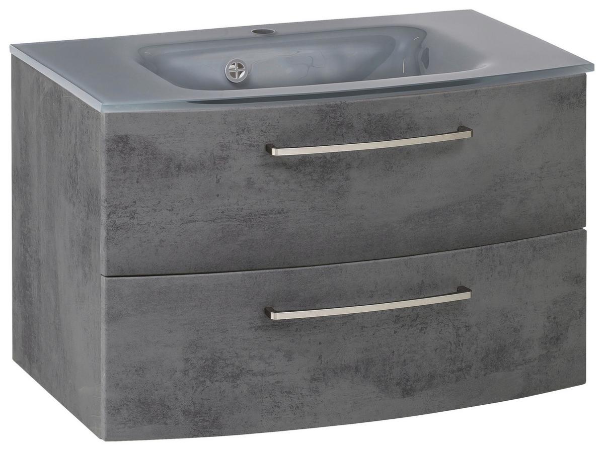 Badmöbel-set 3-tlg. Inkl. Led Stockholm 80cm Grau - Dunkelgrau/Grau, KONVENTIONELL, Glas/Holzwerkstoff (80cm) - Held