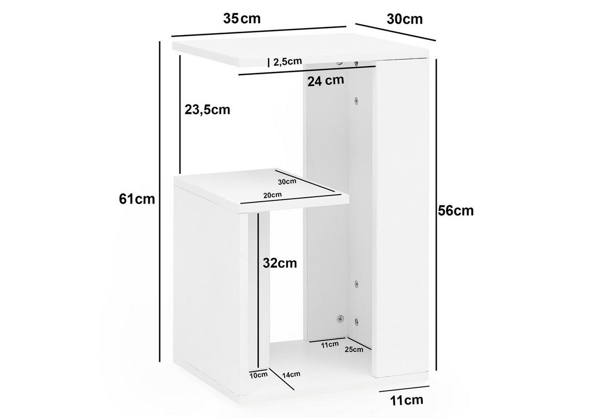Odkládací stolek Bílý - bílá, Design, kompozitní dřevo (30/35/61cm) - MID.YOU