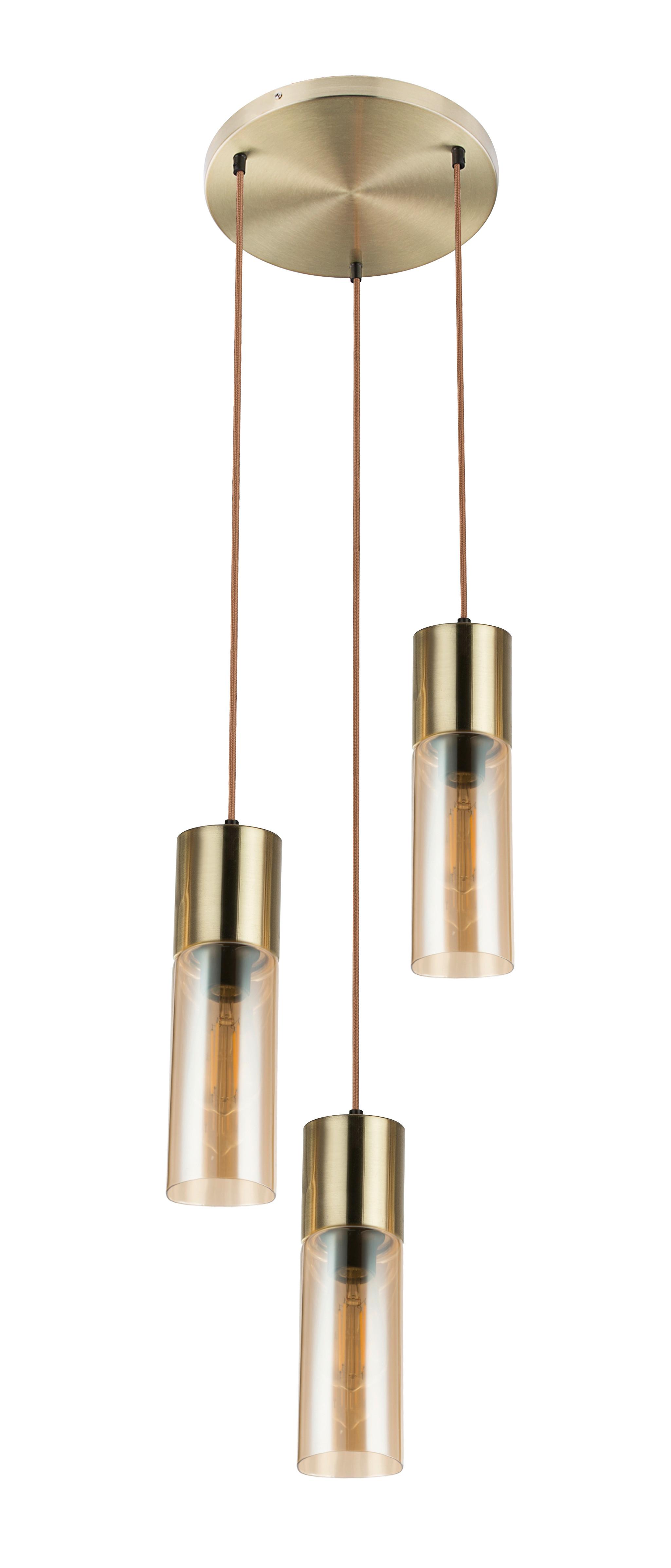 Hängeleuchte Annika H: 150 cm 3-Flammig, Messingfarben - Messingfarben, Design, Glas/Textil (30/30/150cm) - Globo