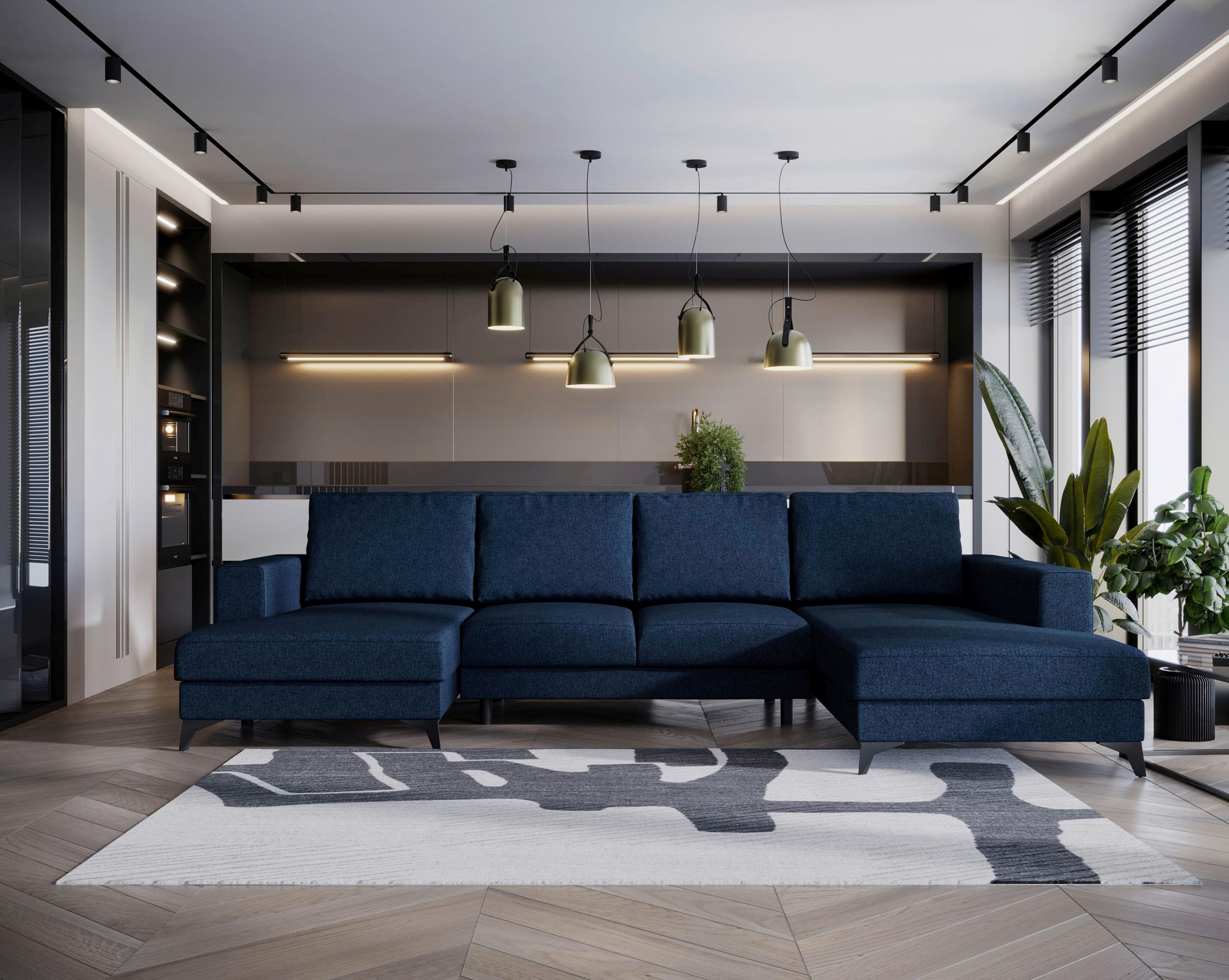 Harvey U Blau U: 156x339x190 Cm - Blau/Schwarz, Design, Textil (156/339/190cm) - Livetastic