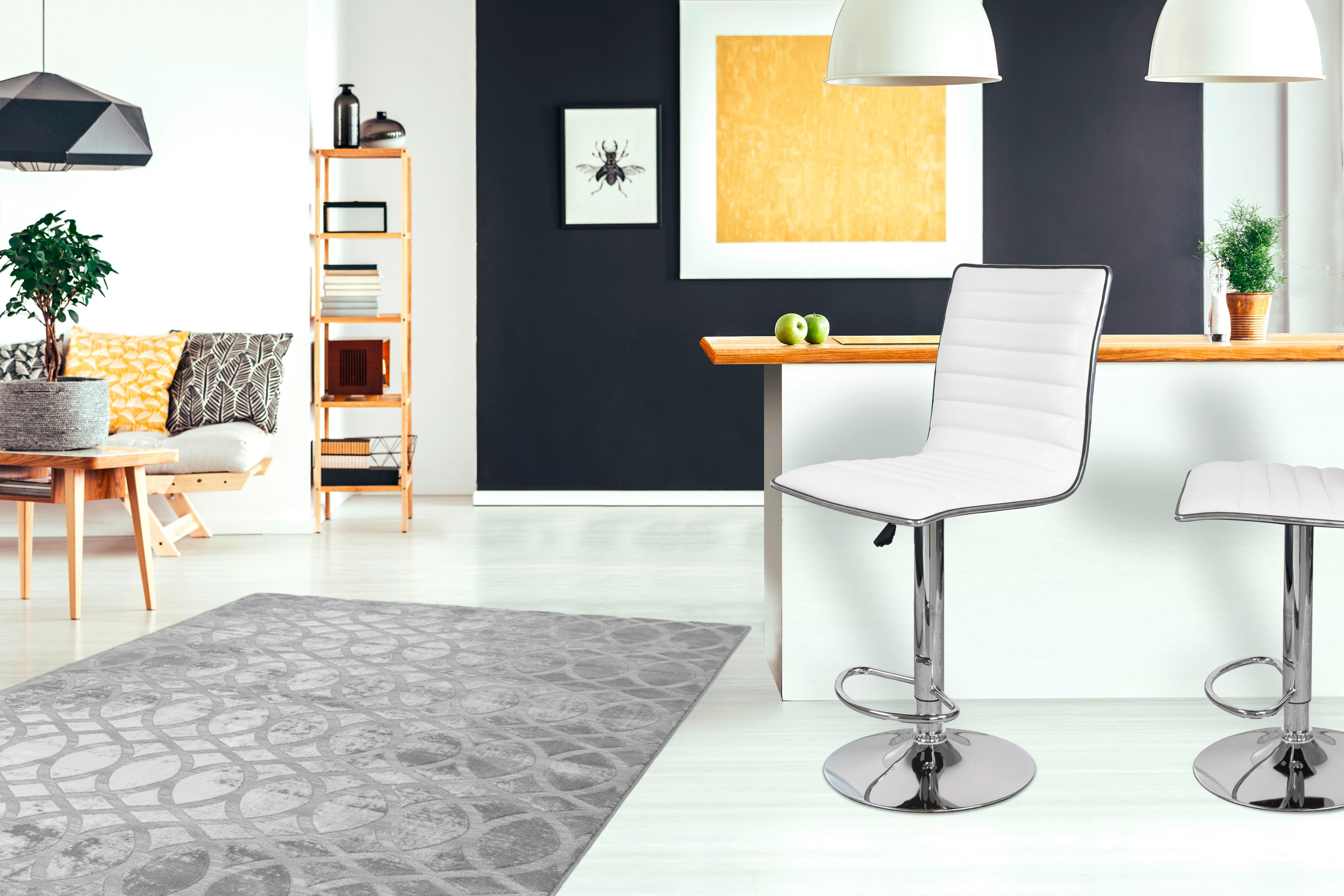 Barhocker Mit Lehne 2er-set Midnight Lederlook Weiß - Silberfarben/Weiß, Design, Holz/Textil (54/116/41cm) - Kayoom