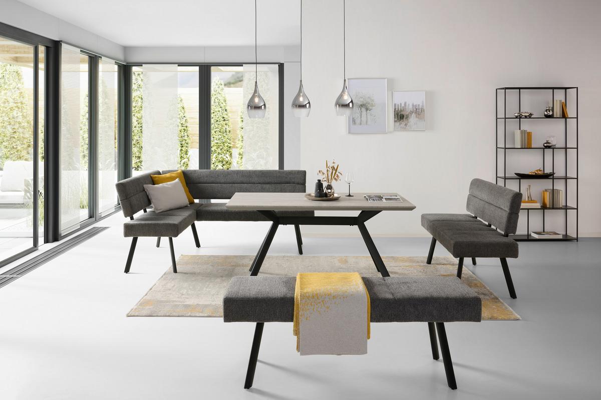 Sitzbank Paros mit Lehne Anthrazit, B: 140 cm - Anthrazit/Schwarz, KONVENTIONELL, Textil/Metall (140/88/62cm) - MID.YOU