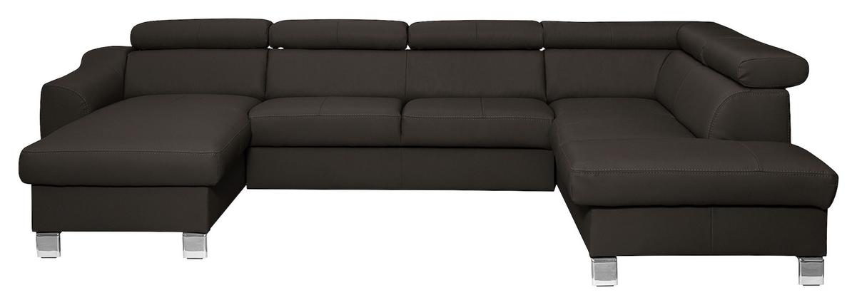 Wohnlandschaft Aspen Dbraun U-Form: 175 Cm - Chromfarben/Dunkelbraun, Design, Leder/Textil (175/315/208cm) - Livetastic