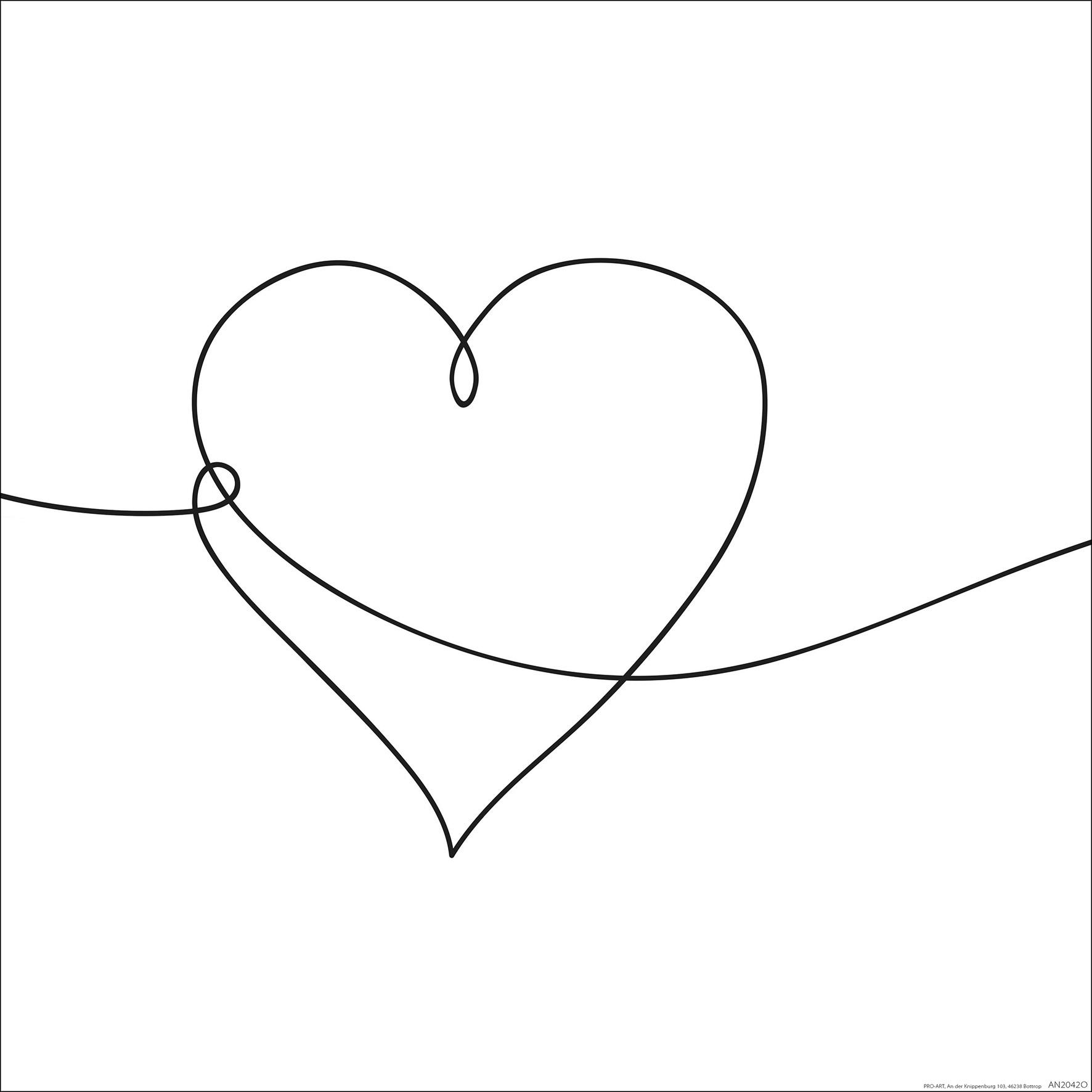 Dekopaneel Line Art Heart - Schwarz/Weiß, Basics, Holzwerkstoff (29,0/29,0/1,2cm)