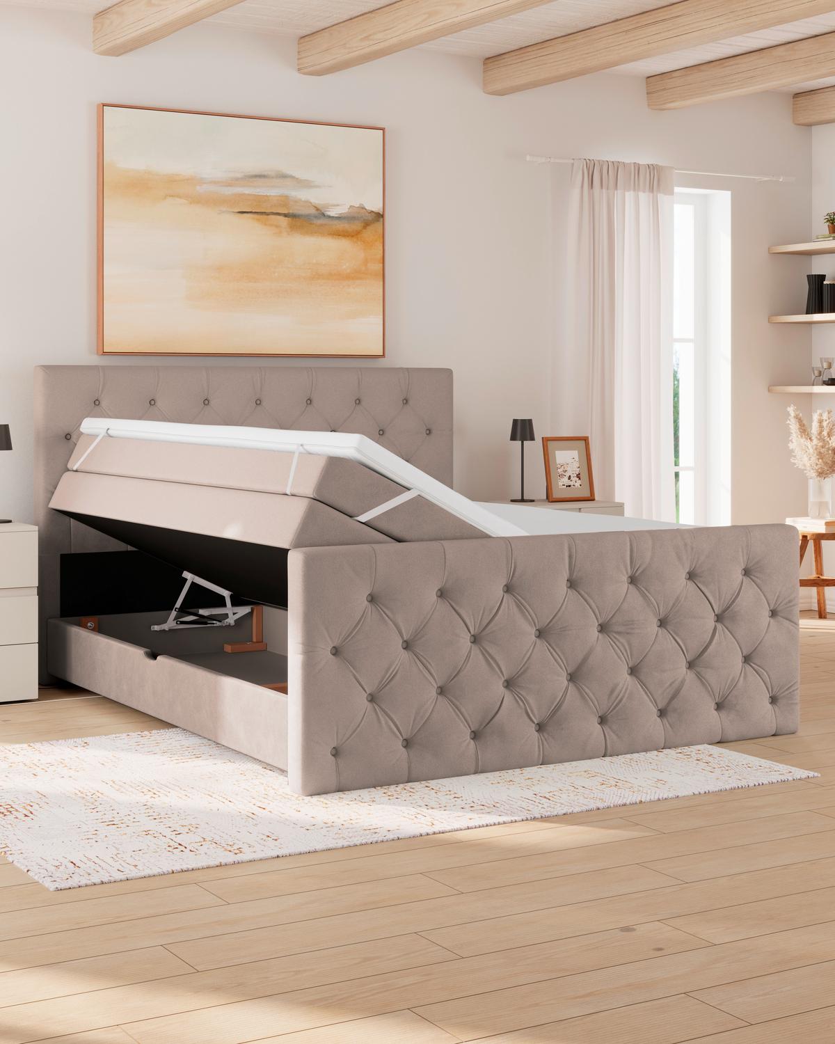 Boxspringbett Elio Beige 180x200 cm H3 - Beige/Schwarz, ROMANTIK / LANDHAUS, Textil (180/200cm) - James Wood