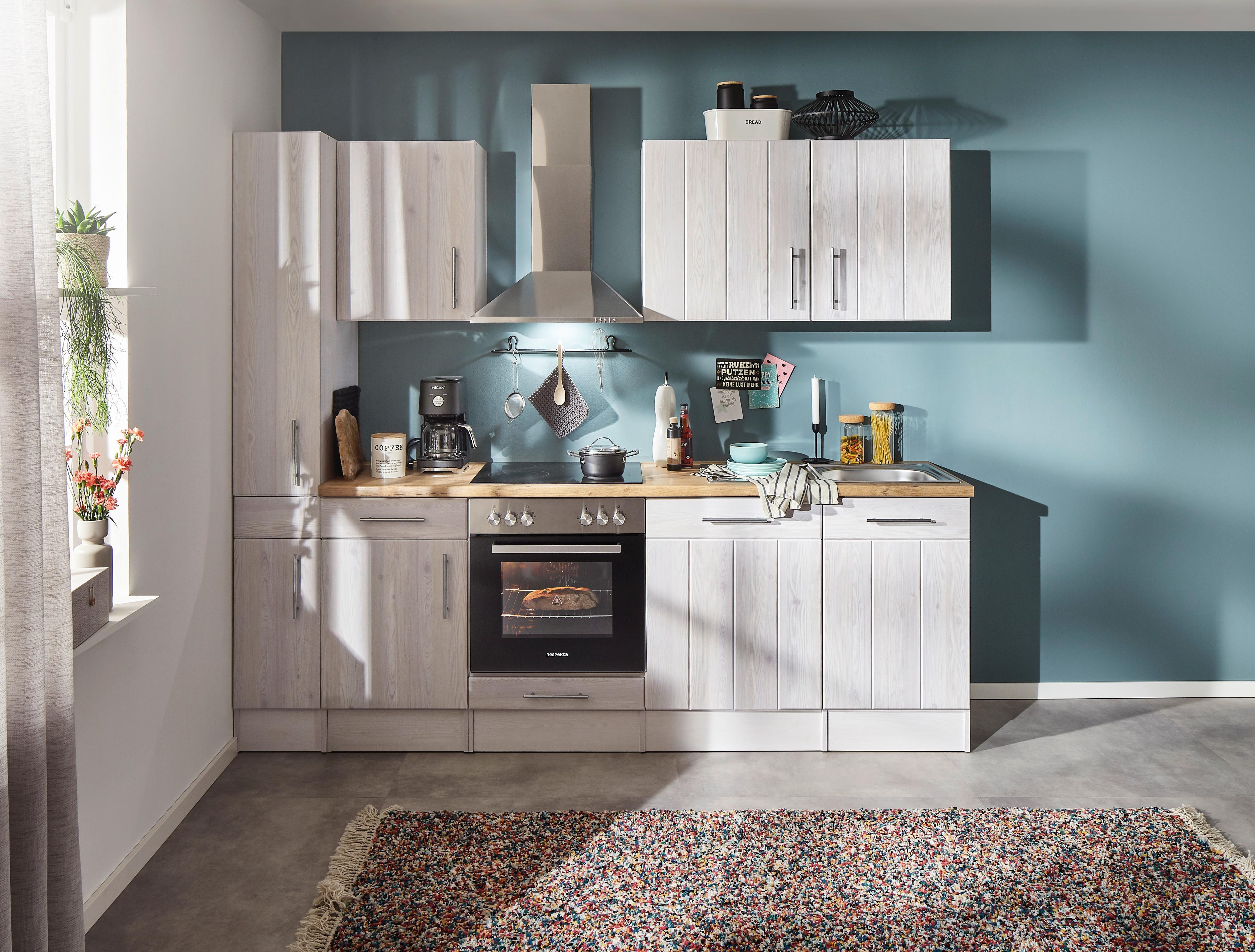Küchenzeile mit Geräten 250 cm Weiß/Lärche Dekor - Wildeiche/Lärchefarben, ROMANTIK / LANDHAUS, Holzwerkstoff (250cm) - Respekta