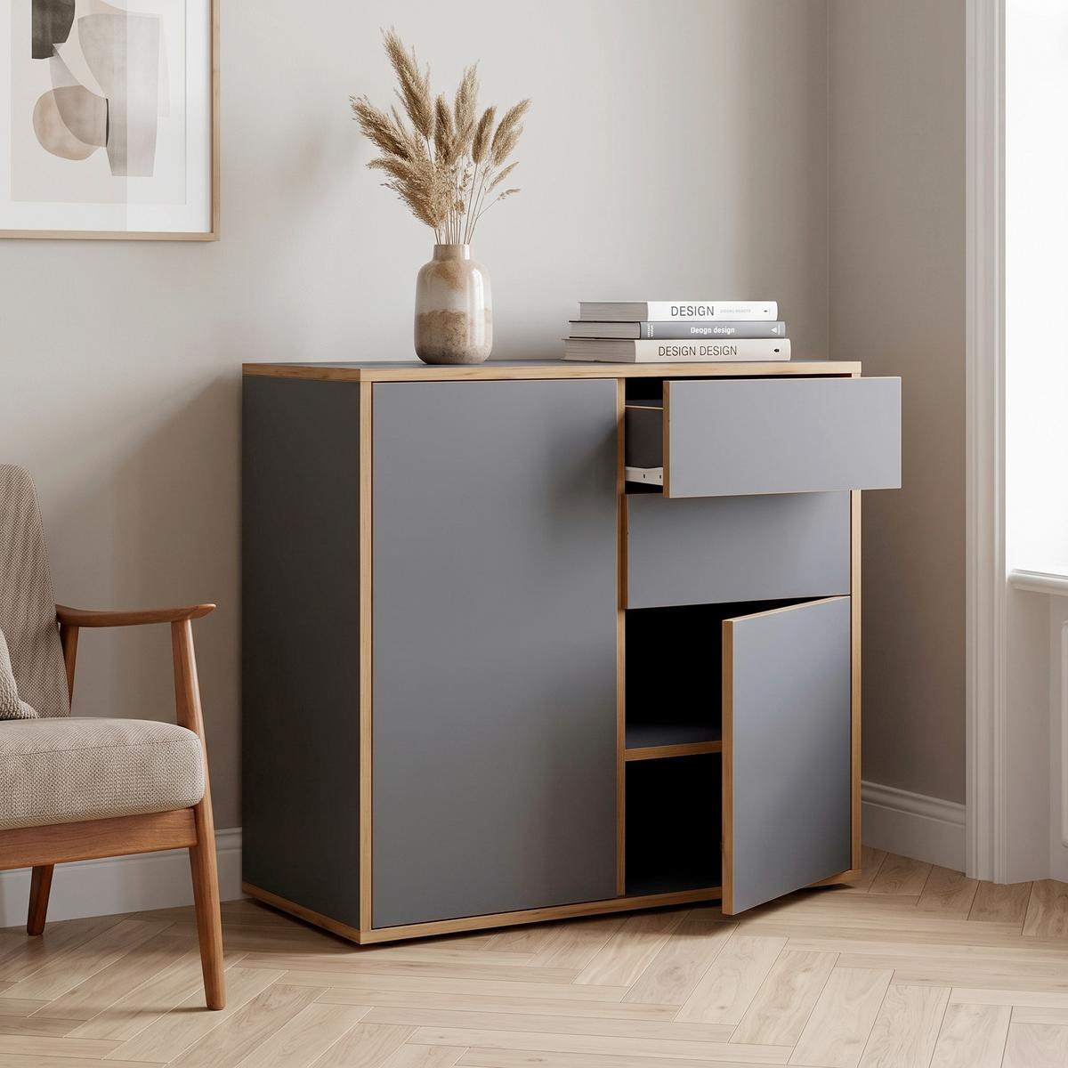 Komoda Salia, š: 79 cm - čierna/dub medový, Design, kompozitné drevo/plast (79/74/33cm) - MID.YOU