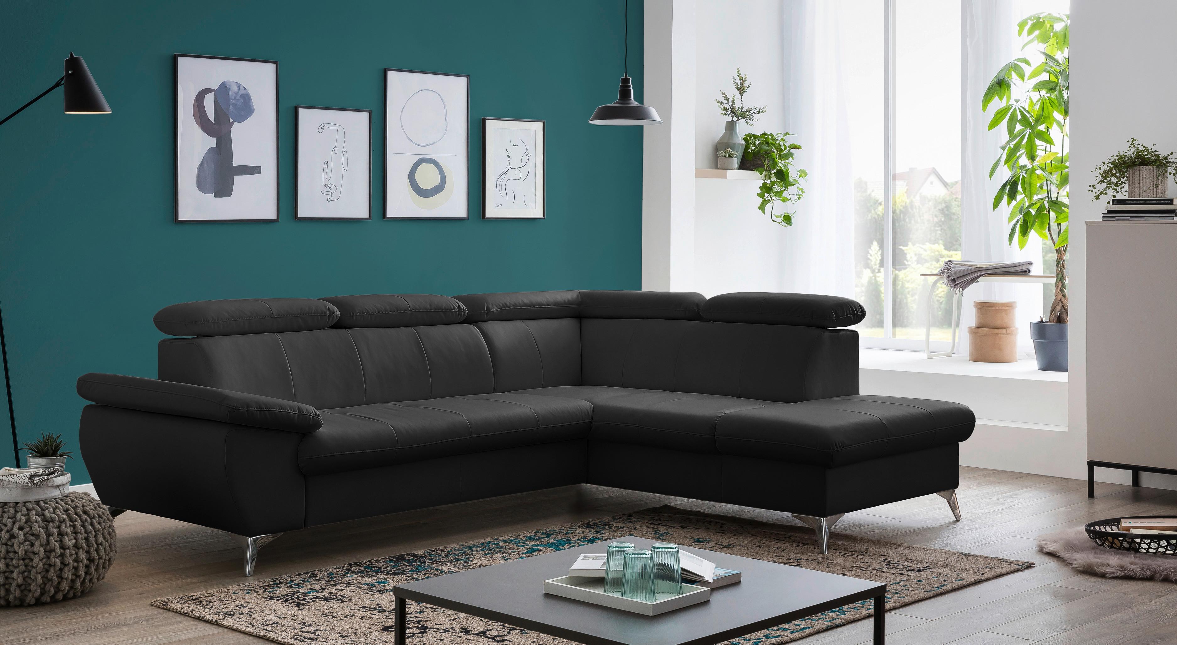 Ecksofa Mit Schlaffunktion Und Bettkasten Gisele Schwarz - Chromfarben/Schwarz, KONVENTIONELL, Textil (256/209cm) - Livetastic