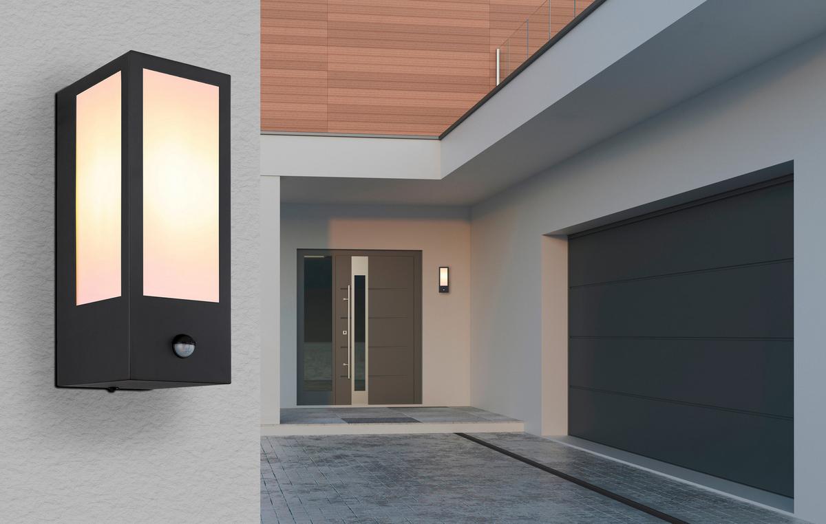 Außenleuchte Gundula 60 Watt Wandmontage - Opal/Schwarz, Basics, Kunststoff/Metall (12/32cm) - Globo