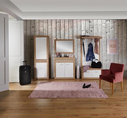 Garderobenserie MALTA Garderobenserie in Weiß und San Remo Eiche