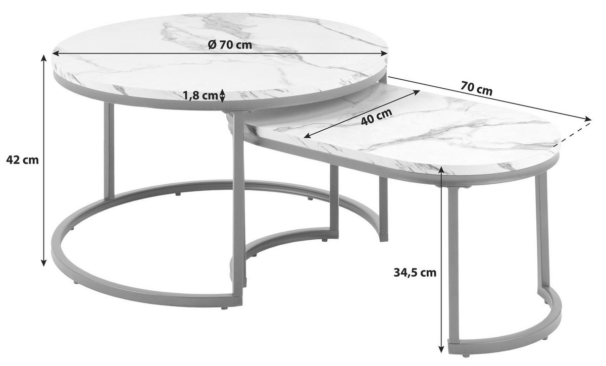 Couchtisch Rund 2er-set Schwarz/weiß - Ahornfarben/Schwarz, Design, Metall (70/70/42cm) - MID.YOU