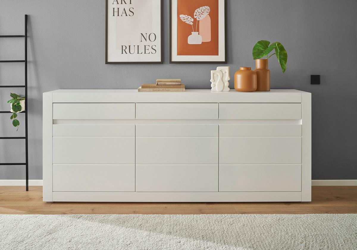 Sideboard Chester Weiß/Eichefarben B: 217cm - Eichefarben/Silberfarben, Design, Holzwerkstoff (217/90/42cm) - MID.YOU