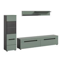 WOHNWAND Canu Graugrün B: 221cm - Schwarz/Grasgrün, Design, Holzwerkstoff (221/141/33cm) - Livetastic