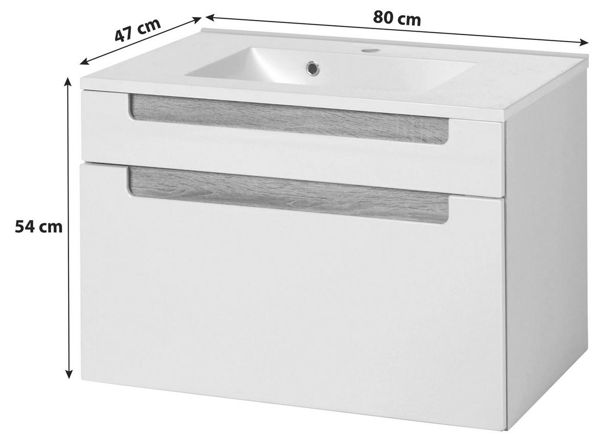 Waschbecken Mit Unterschrank Siena B: 80cm Weiß/eiche Dekor - Weiß/Sonoma Eiche, MODERN, Holzwerkstoff/Stein (80cm) - Held