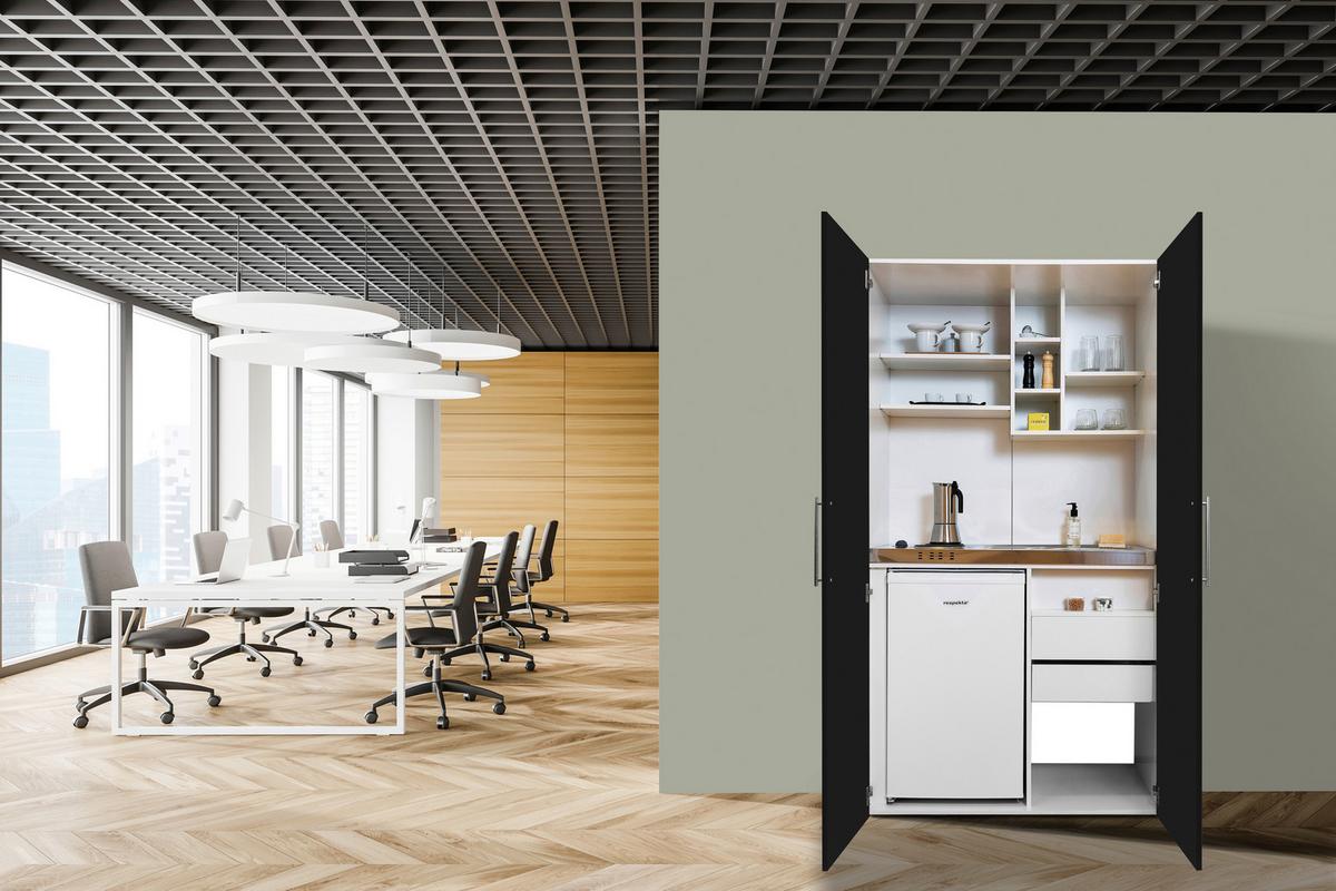 Schrankküche mit Kühlschrank + Kochfeld 104 cm Modern - Silberfarben/Schwarz, MODERN, Holzwerkstoff/Metall (104/193/67cm) - Respekta