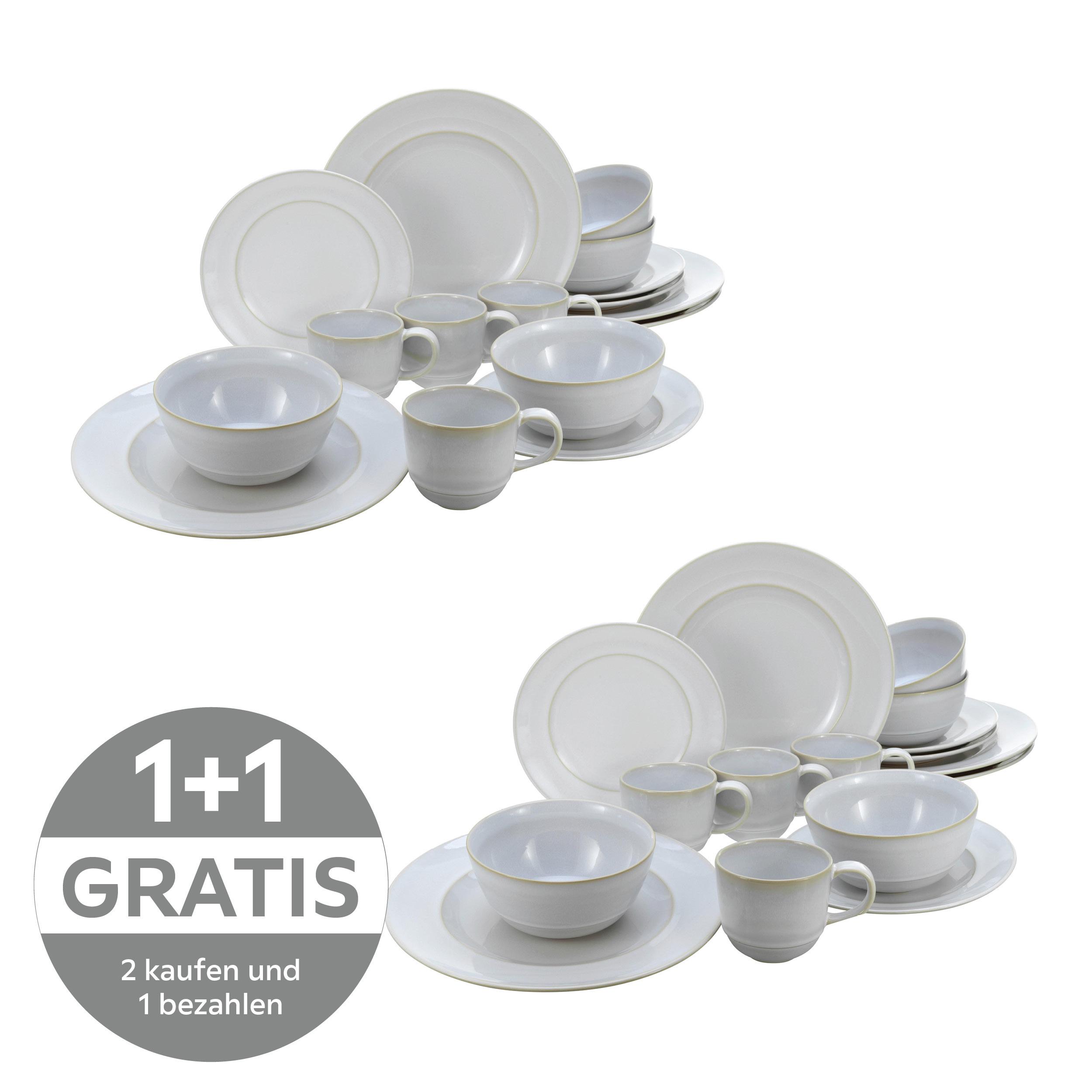 Kombiservice Keramik 4 Personen Geschirr Set Weiß - Weiß, Basics, Keramik - Creatable
