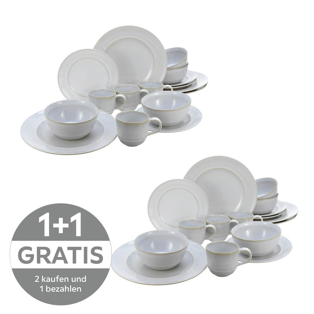 Kombiservice Keramik 4 Personen Geschirr Set Weiß