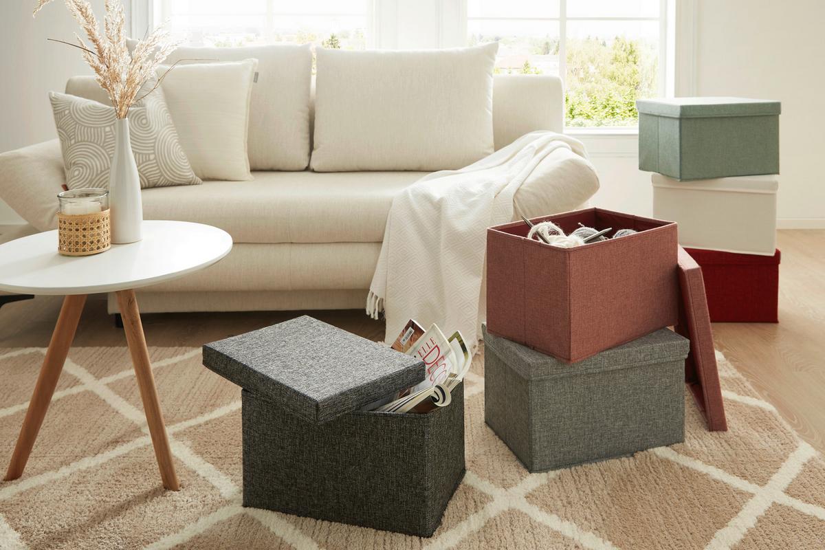 SKLADACÍ BOX CINDY - CA. 23L -EXT- - sivá, Modern, kartón/textil (38/26/24cm) - Mömax