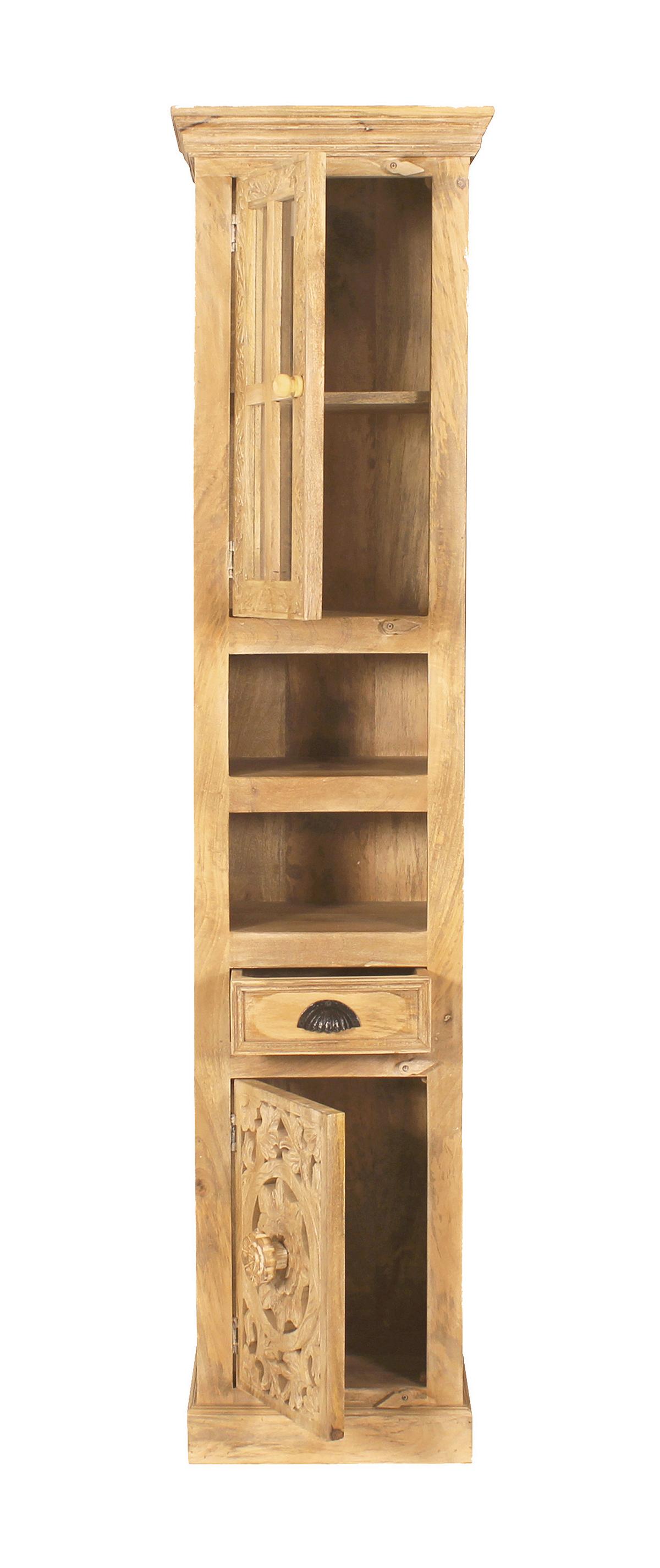 Hochschrank Mangoholz B: 44cm - Naturfarben, Design, Glas/Holz (44/188/35cm) - MID.YOU