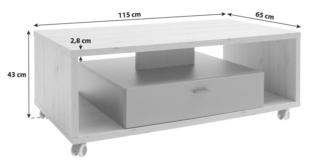 Couchtisch Lizzano 115x65 cm Grau/Eiche Dekor - Eichefarben/Grau, Design, Holzwerkstoff/Kunststoff (115/65/43cm) - MID.YOU