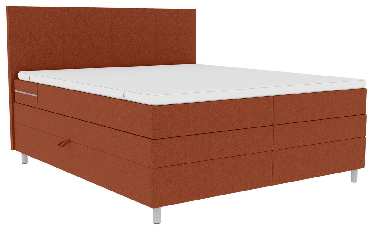 Boxspringbett Messina - Chromfarben/Rostfarben, KONVENTIONELL, Textil (140/200cm)