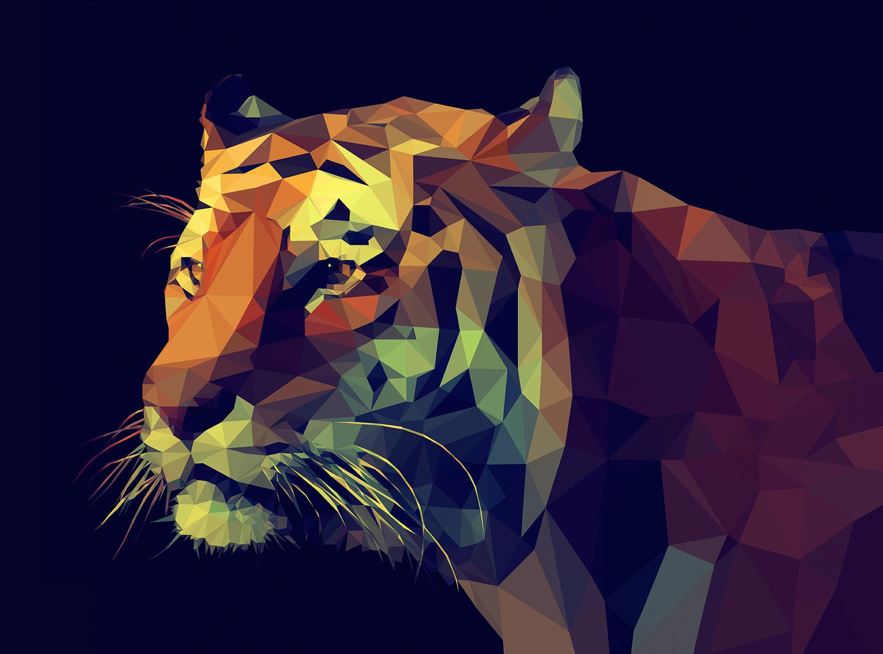 Leinwandbild Graphic Tiger Schwarz/braun 116x84 Cm - Gelb/Rot, MODERN, Holzwerkstoff (116/84cm)
