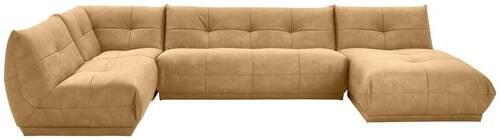 Wohnlandschaft Giselle Hellbraun Lederlook - Hellbraun, Trend, Textil (210/390/185cm) - Livetastic