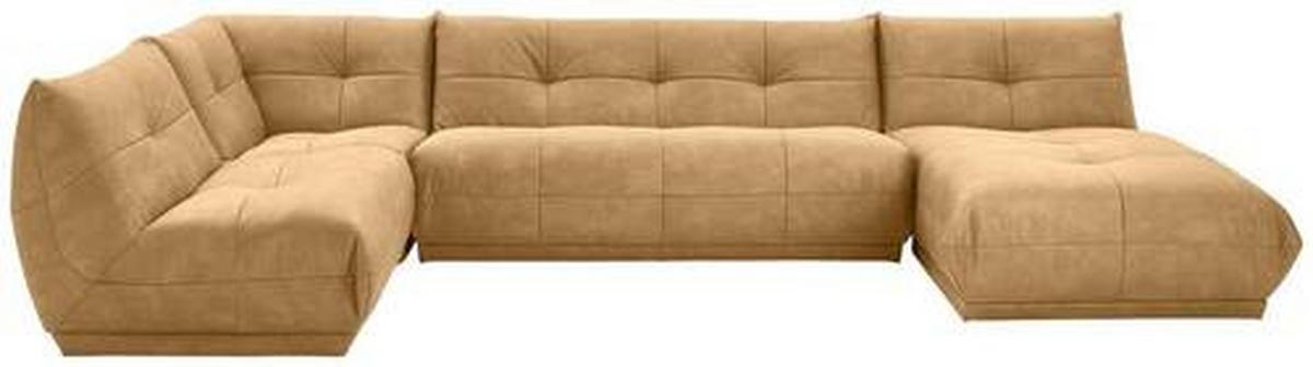 Wohnlandschaft Giselle Hellbraun Lederlook - Hellbraun, Trend, Textil (210/390/185cm) - Livetastic