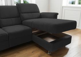 Mit Stauraum Ecksofa in Schwarz mit Bettkasten