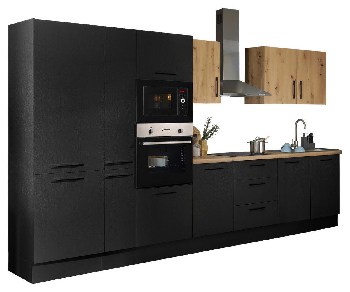 Küchenblock Turin Schwarz/eiche Dekor B: 360 Cm - Schwarz/Eiche Artisan, Basics, Holzwerkstoff (360cm) - MID.YOU