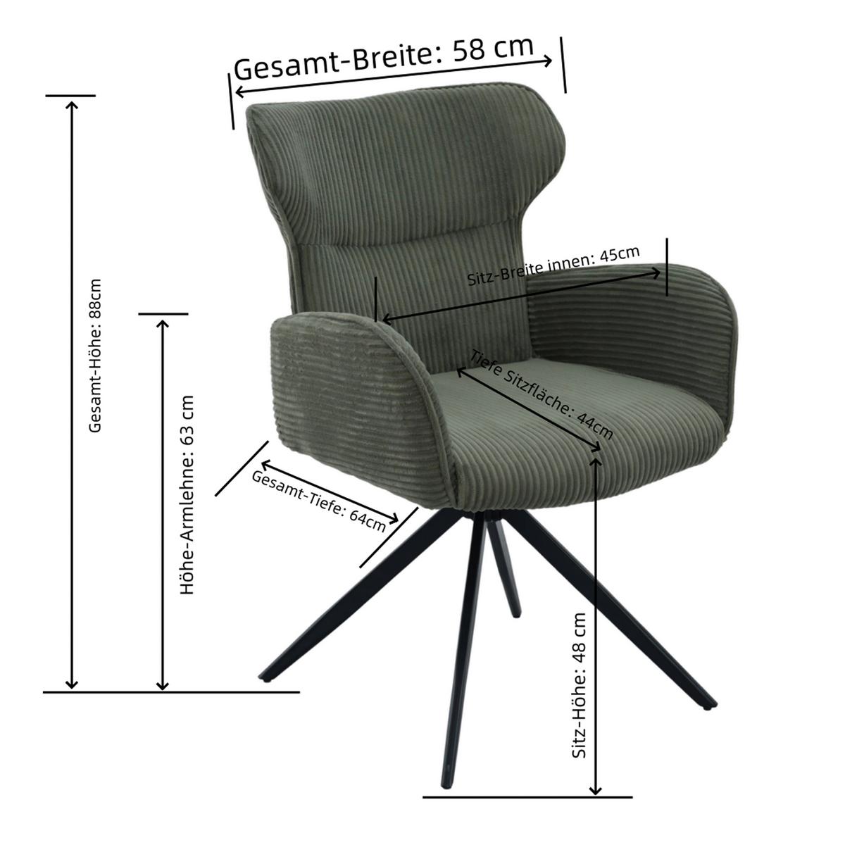 Armlehnstuhl Matilde Grün/Schwarz B: 57 cm - Schwarz/Grün, MODERN, Textil/Metall (57/86/64cm) - Livetastic