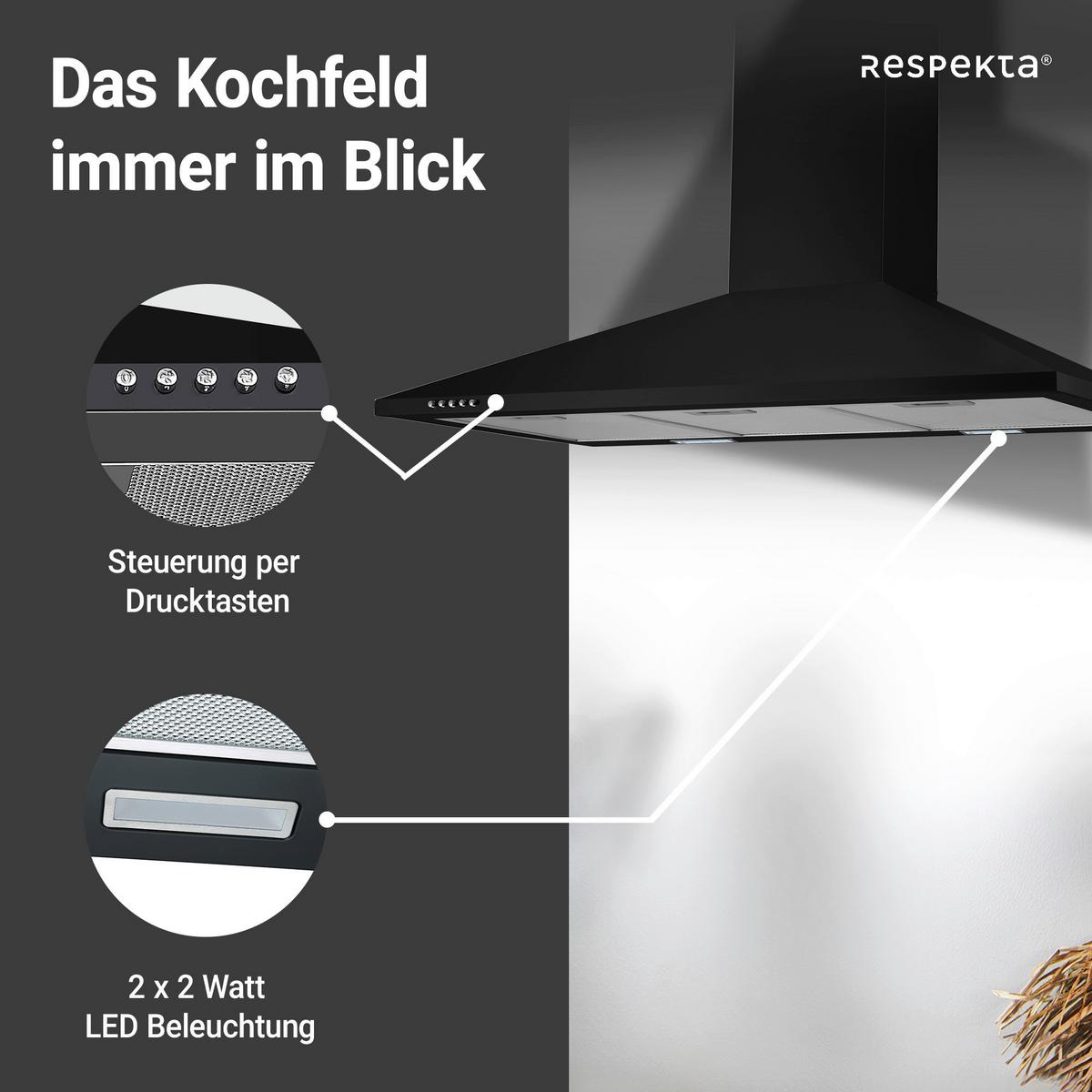 Dunstabzugshaube Respekta Karena Schwarz B:90cm - Schwarz, Basics, Metall (90/58-96/47,5cm) - Respekta