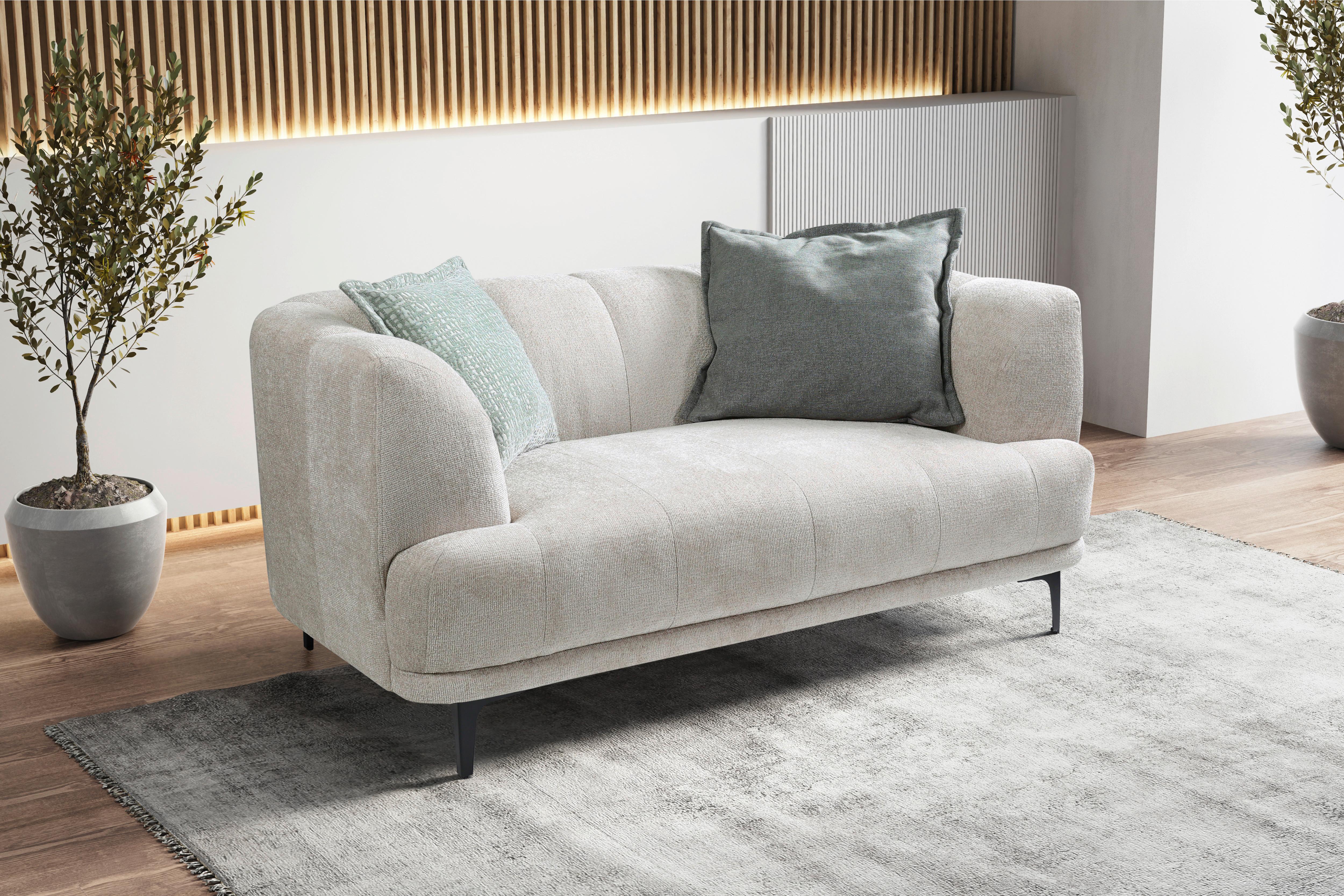 2-Sitzer-Sofa Lou Creme/Schwarz, 166 cm - Creme/Schwarz, Design, Textil (166/77/106cm) - MID.YOU