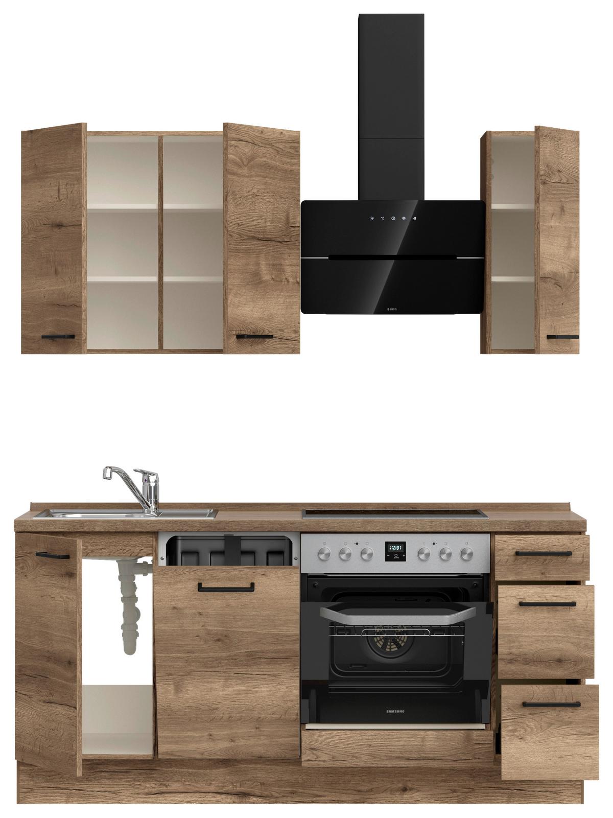 Kuchyňská linka 180 cm, dekor dub Havanna - černá/tmavý dub, Moderní, kov/kompozitní dřevo (180cm) - Nobilia