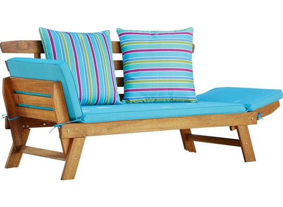 Gartenbank Borkum mit Liegefunktion - Blau/Akaziefarben, MODERN, Holz/Textil (198/78/68cm) - Greemotion Gartenbank Borkum mit Liegefunktion - Blau/Akaziefarben, MODERN, Holz/Textil (198/78/68cm) - Greemotion