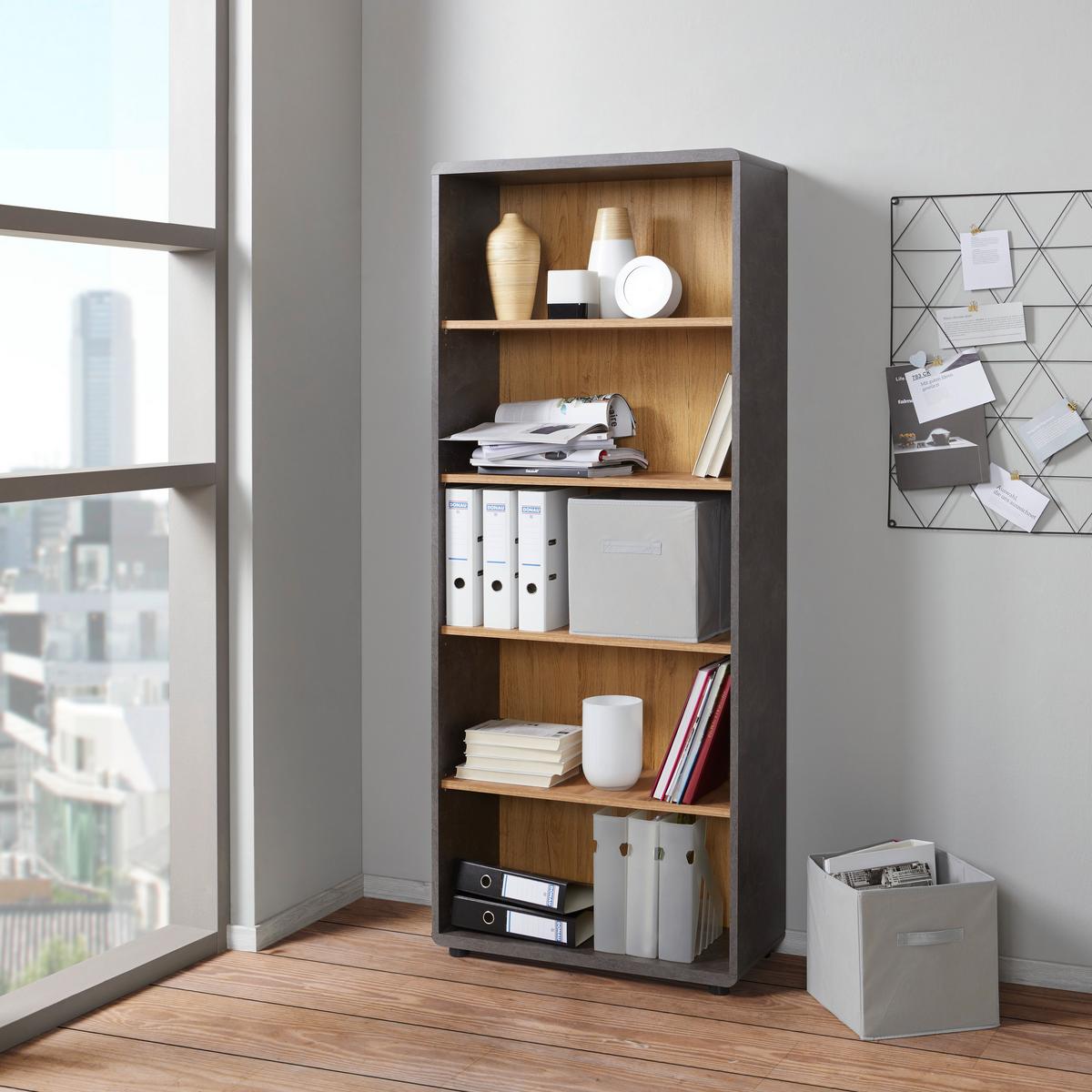 Aktenregal Fontana Eiche Dekor/Betonoptik B: 75 cm - Eichefarben/Dunkelgrau, MODERN, Holzwerkstoff (75/184,7/35cm)