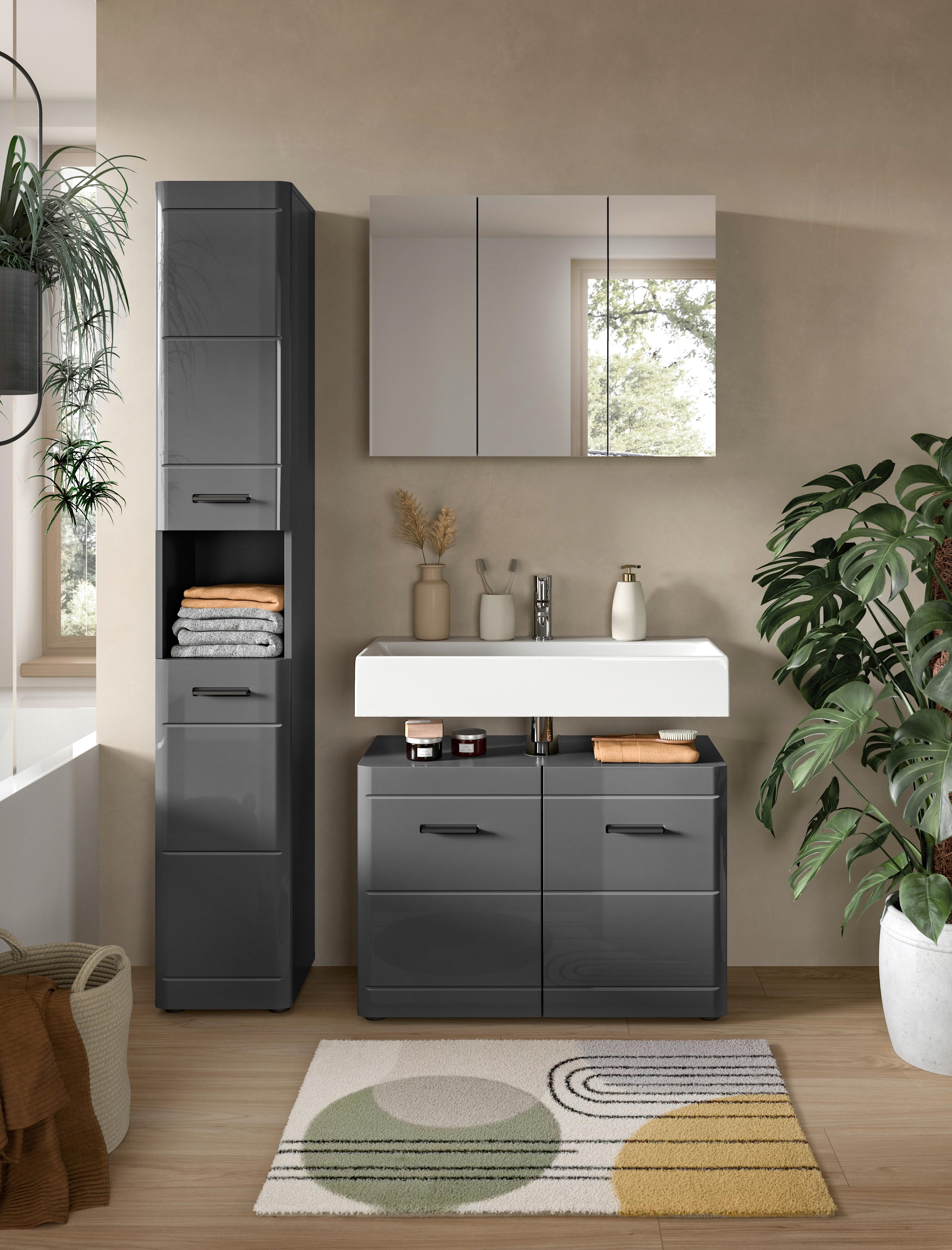 Badezimmer Soft Grau Hg B: 110 Cm - Grau Hochglanz/Schwarz, MODERN, Holzwerkstoff (110cm) - MID.YOU
