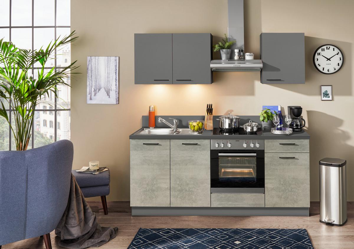 Küchenzeile Base/Win mit Geräte 205 cm Beton Hell/Anthrazit - Design, Holzwerkstoff (205cm) - Express