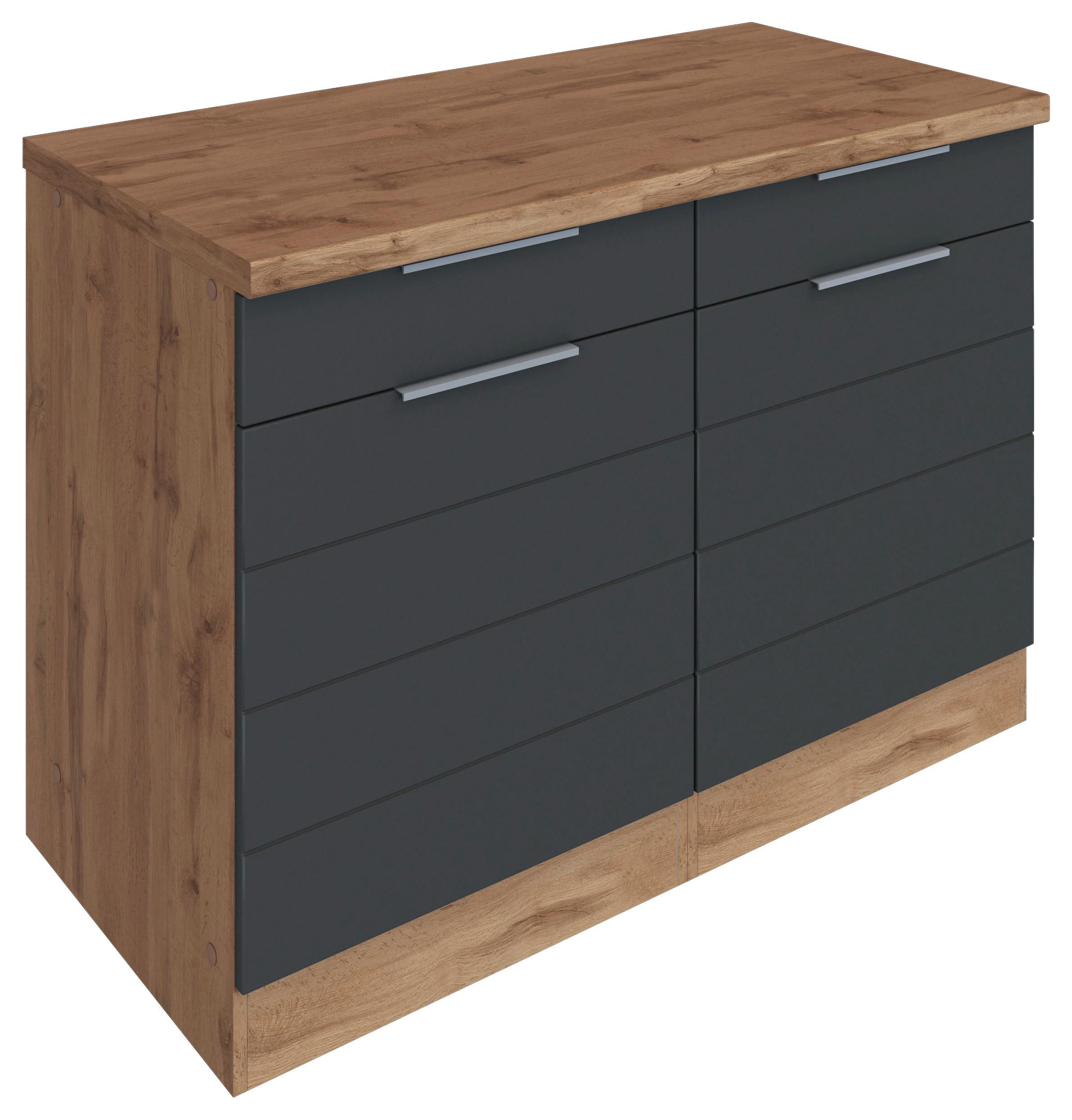 Küchenunterschrank Florenz B: 120 cm Grau/Eichefarben - Eiche Wotan/Grau, Design, Holzwerkstoff (120/86/60cm) - Held