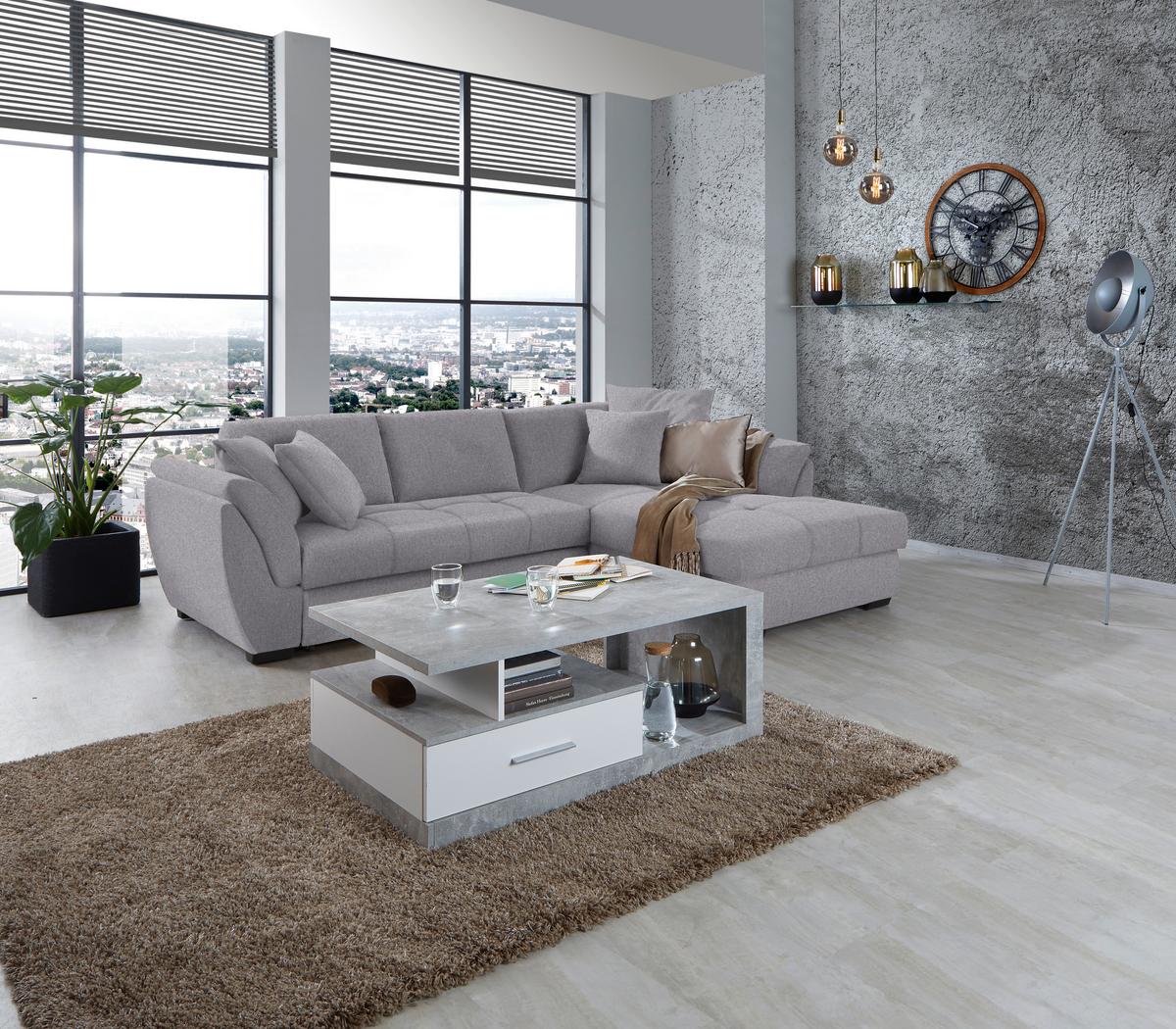 Ecksofa mit Schlaffunktion Berisso, Webstoff - Schwarz/Grau, Design, Textil (278/187cm) - Ondega