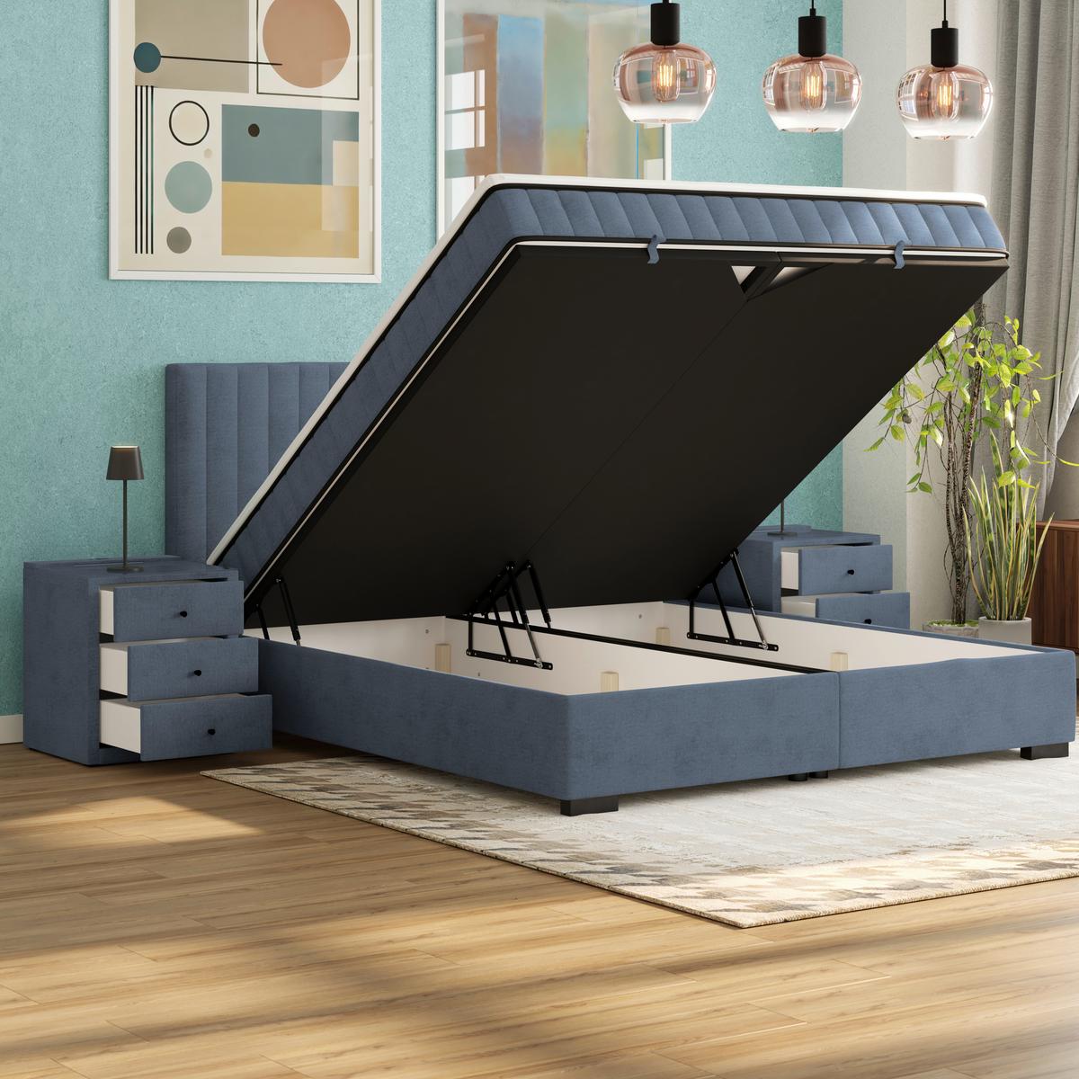 Boxbett Maya inkl. Bettkasten Graublau 200x220 cm - Graublau/Schwarz, MODERN, Holz/Holzwerkstoff (200/220cm)