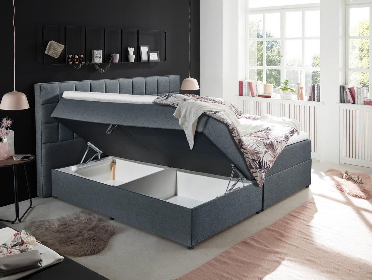 Boxspring postel ALASKA 180x200 cm antracit - antracitová, Basics, kompozitní dřevo/textil (180/200cm) - MID.YOU