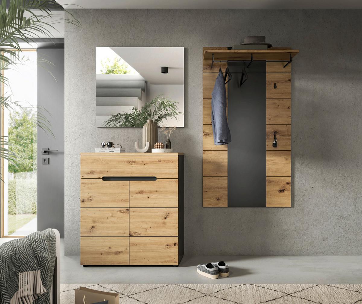 Garderobe Canu 3-teilig Eiche Artisan/grau B: 175 Cm - Eiche Artisan, Design, Holzwerkstoff (175/190/37cm) - Livetastic