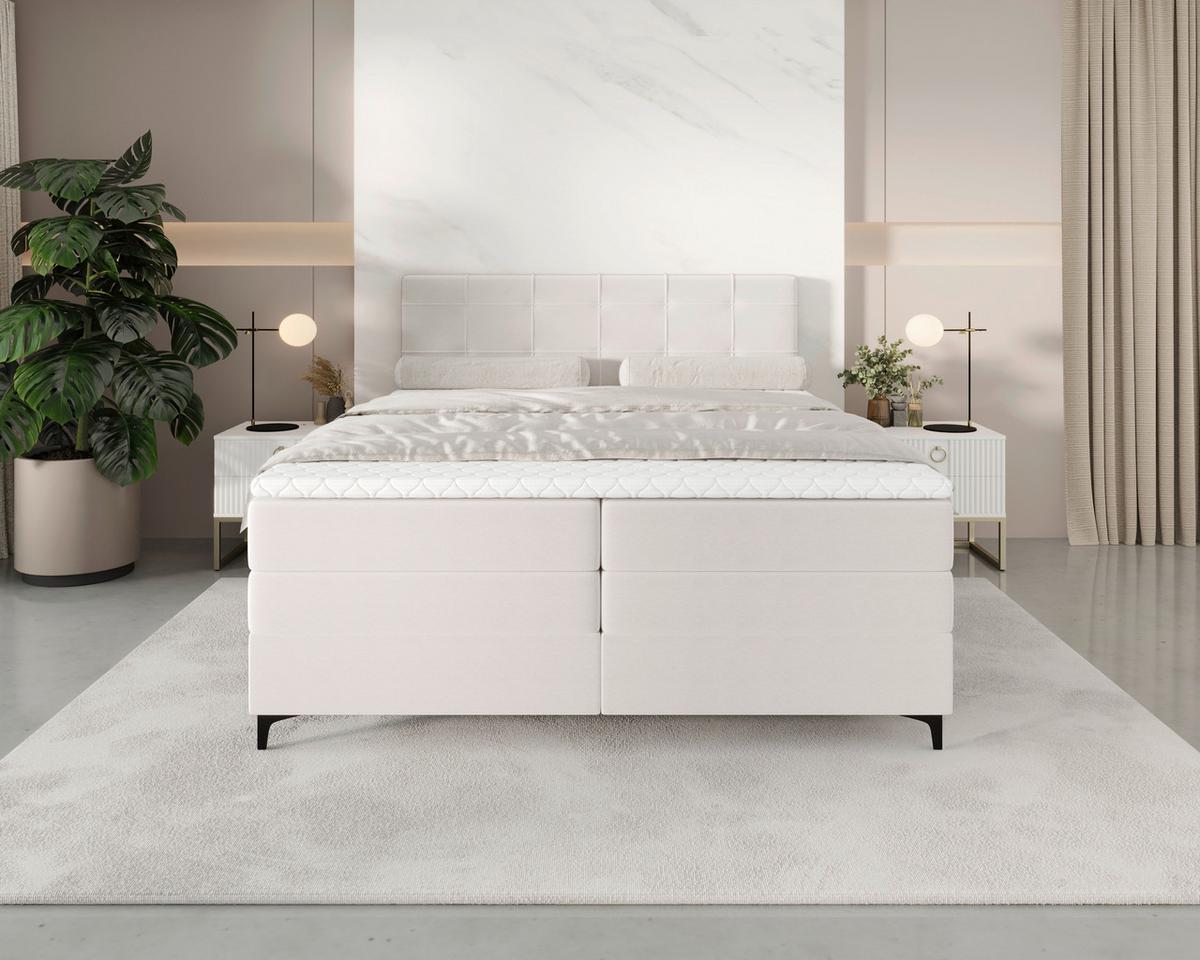 Boxspringbett Mitto mit Topper 180x200 cm - Creme/Schwarz, KONVENTIONELL, Textil/Metall (180/200cm)
