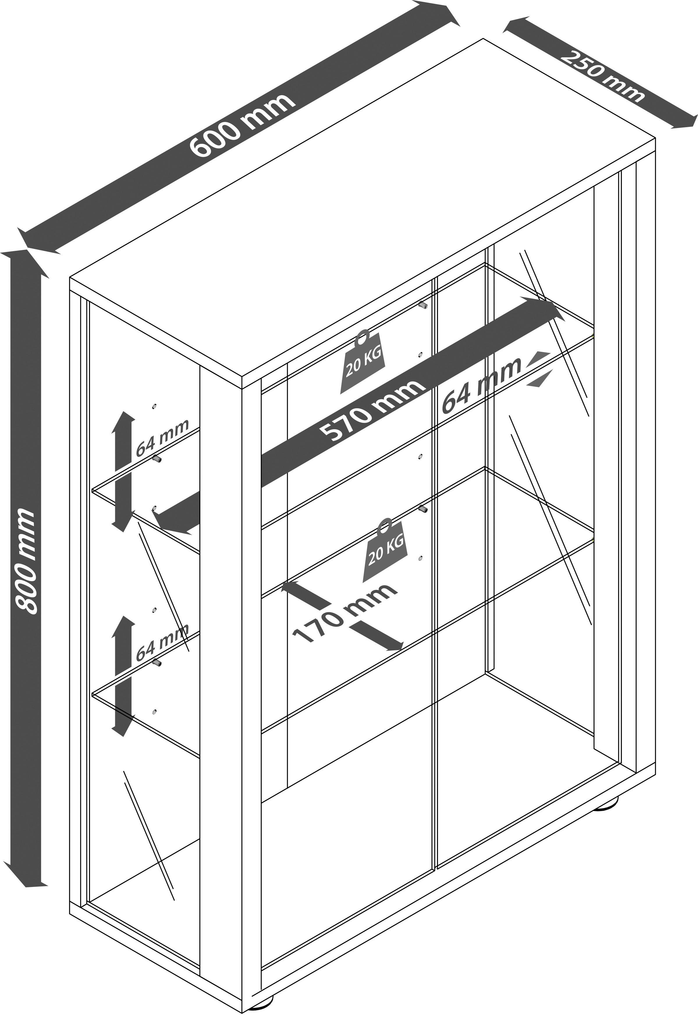 Vitrine Sintalo Silberfarben B: 60 cm - Silberfarben/Schwarz, MODERN, Glas/Holzwerkstoff (60/80/25cm) - MID.YOU