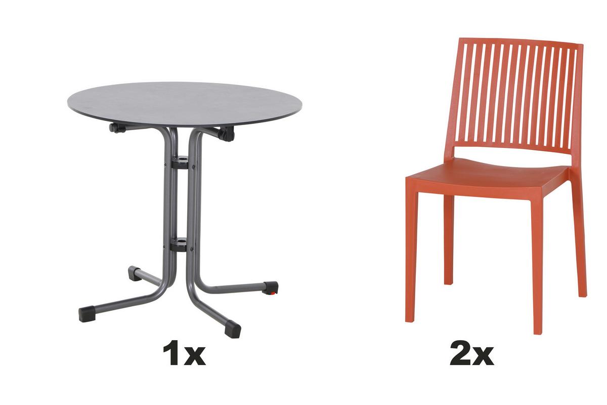 Gartengarnitur T20155 - Anthrazit/Rot, Basics, Holzwerkstoff/Kunststoff (80/80/80cm) - Siena Garden