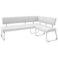 Eckbank Weiß Echtleder Arco 200x150 cm - Edelstahlfarben/Weiß, Design, Leder/Metall (200/150cm) - Livetastic